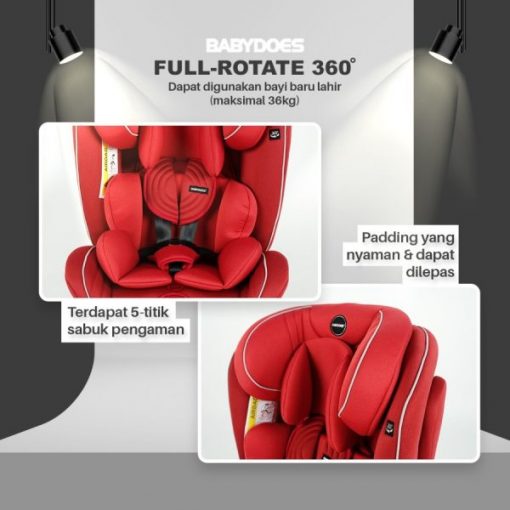 Carseat Babydoes Full Rotate 360 Isofix Carseat – Red